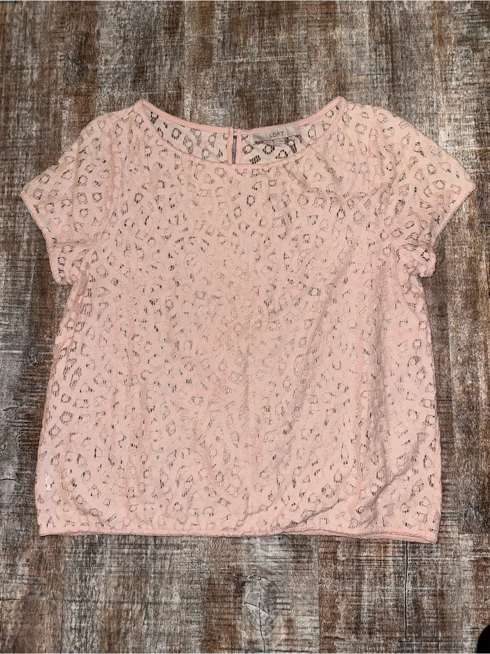 LOFT Blush Lace Short Sleeve Blouse - Picture 1 of 4